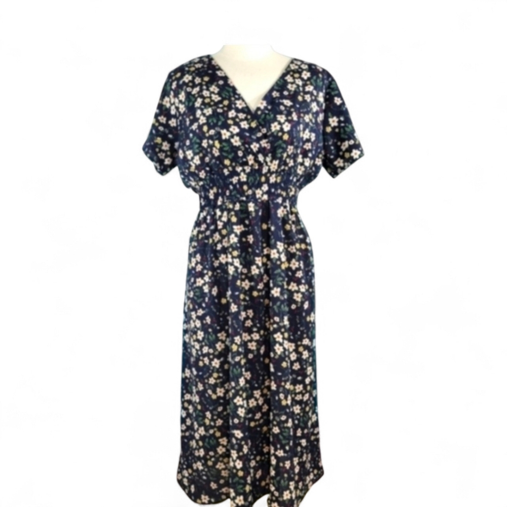 Floral Short Sleeve Midi Dress Ladies Size L
